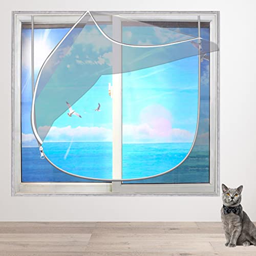DG Catiee Katzen-Sicherheits-Netz-Fensterschutz, Anti-Mücken-Fliegengitter, Katzen-Balkonnetz, staubdichter Reißverschluss, selbstklebend, wiederverwendbar, 160 x 160 cm, graues Netz-B)
