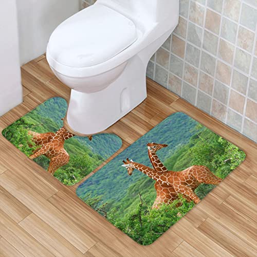 Badezimmerteppich-Set mit 2 Stück, Giraffen-Druck, Flanell, rutschfest, saugfähig, Badezimmerteppich, WC, U-förmiger Konturteppich