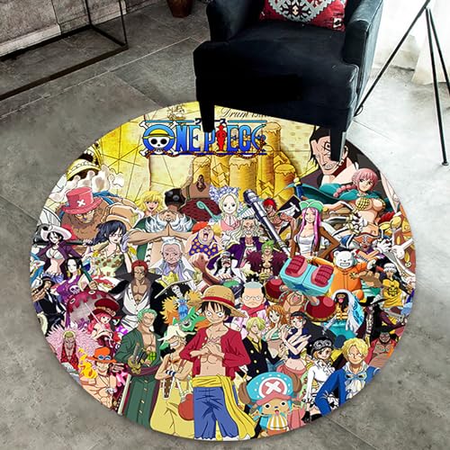 KUentz Anime Teppich, Runde Teppiche One Piece Anti-Rutsch-Kristall Velvet Teppich, Teppichboden Schlafzimmer Fußmatte, Cartoon Anti-Rutsch-Matte, Startseite Anime Dekoration (80x80cm)