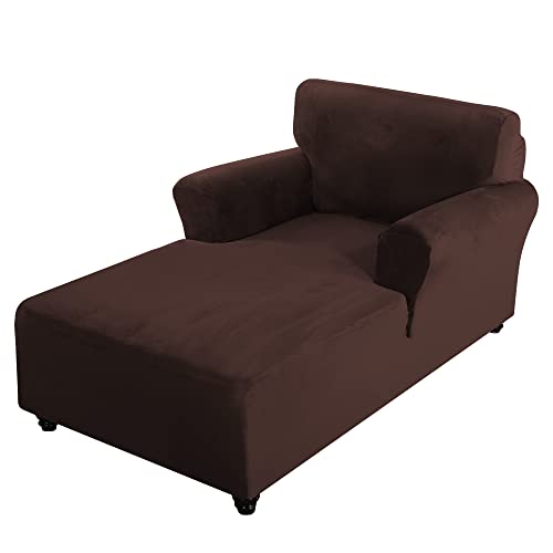 GYHH Samt Chaiselongue-Bezug Mit Doppelten Armlehnen, Schonbezug, Luxus-Chaiselongue Für Wohnzimmer, Schlafzimmer, Lounge (Brown)
