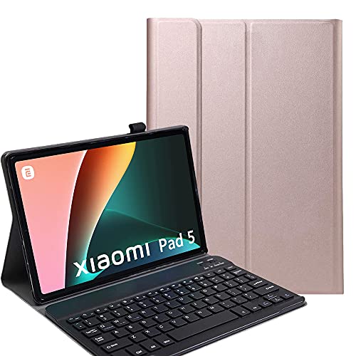 YHFZR Tastatur Hülle for Xiaomi Mi Pad 5/5 Pro 11 Zoll, [QWERTZ DE Layout] Slim Flip Entfernbar Drahtloser Keyboardständer Ledertasche für Xiaomi Mi Pad 5/5 Pro 11 Zoll, Roségold