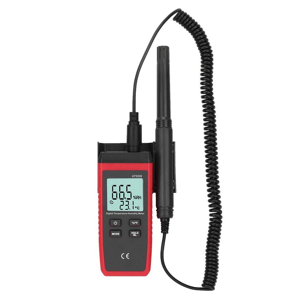 UT333S Tragbares Digitales Temperatur Feuchtemessgerät, Hohe Genauigkeit Thermometer Hygrometer LCD Hygrothermograph mit einziehbarem Federkabel