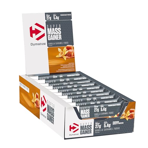 Dymatize Super Mass Gainer Bar Vanilla Caramel Fudge 10x90g - High Protein Weight-Gainer Riegel + Whey und Casein Protein