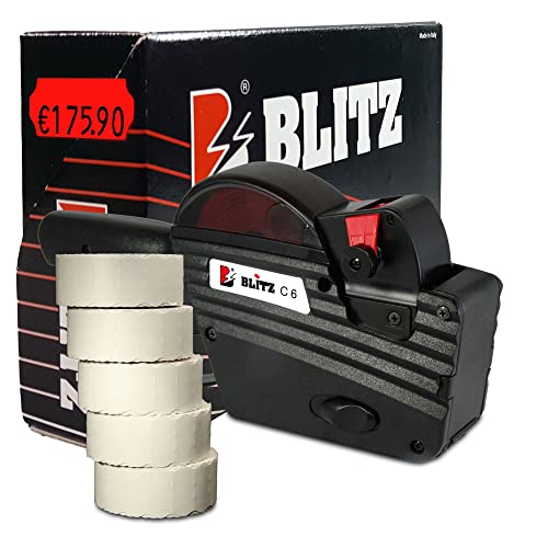 Preisauszeichner Set: Etikettierer Blitz C6 für 26x12 inkl. 7.500 HUTNER Preisetiketten - leucht-rot permanent | etikettieren | HUTNER