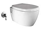 Aqua Bagno - Hänge-Dusch-WC ohne Rand - mit integrierter Bidet/Taharet-Funktion - manuelle Bedienung - Softclose WC-Sitz - modernes Design, spülrandlos, 510x363 mm