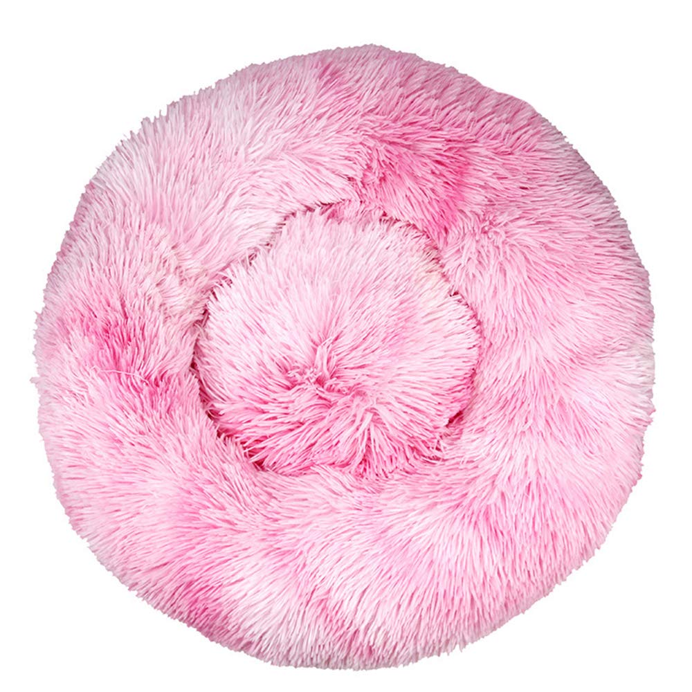 FANSU Hundebett rund Hundekissen Plüsch weichem Hundesofa rutschfest Base Katzenbett Donut Größe und Farbe wählbar (Tie-Dye Pink,70CM)