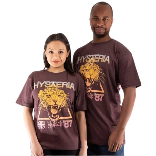 Def Leppard T Shirt Hysteria World Tour Band Logo Nue offiziell Unisex Braun L