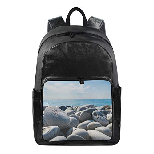 FANTAZIO Rucksäcke Rocks Beach Blue Sky Schultasche Segeltuch Daypack mit Reißverschluss