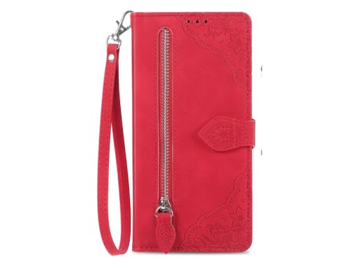 LIFEKA Reißverschluss-Geldbörsen-Handy-Lederhülle für iPhone 15 Pro 14 13 12 Mini 11 X XR Xsmax 8 7 6Plus Flip Multi Card Slot Schutzhülle, rot, für iPhone 6 6S
