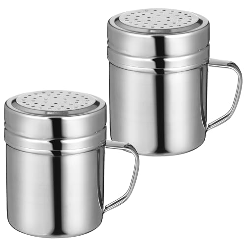 Hemoton Edelstahl Dredges Metall Dredge Shaker mit Griff Gewürzspender Gewürzdose für Küche 2 Stück