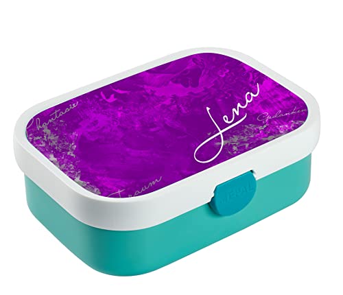 CreaDesign, Brotdose Kinder mit Fächern personalisiert Lunchbox Türkis mit Bento Einsatz, Brotbox mit Unterteilung Traum lila