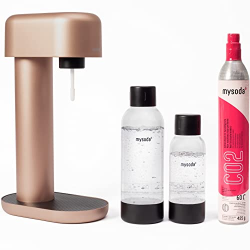 Mysoda Wassersprudler Set Ruby inkl. CO2-Zylinder und 1l+0.5l Quick-Connect BPA-frei Plastikflasche, Kupfer