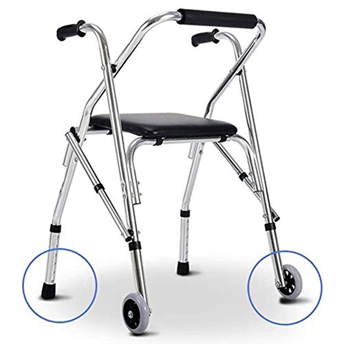 Rollator für Senioren, zusammenklappbare Tritthilfe mit 2 Rädern und Sitz, tragbarer aufrechter Gehhilfe mit Griffen, höhenverstellbar, für Erwachsene mit Behinderungen Feito na China