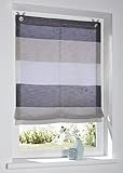 Kutti Raffrollo Ösenrollo Marit gestreift grau/beige/Creme mit Webstreifen Breite 100 cm x Höhe 120 cm, incl. Fensterhaken