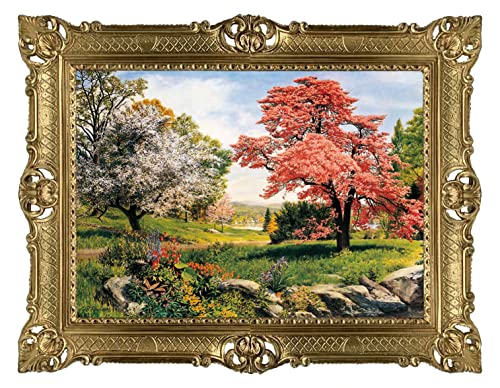 LN Wunderschönes Gemälde 90x70 cm Künstler P. Rowlands Baum Bild Bilder Barock Rahmen Antik Repro