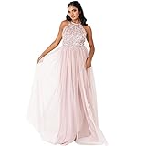 Maya Deluxe Women's Frosted Embellished Halter Neck Pink Maxi Bridesmaid Dress, 38
