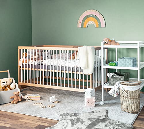 Mitwachsendes Babybett 60x120 cm Toni aus hochwertiger Buche, mit Schlupfsprossen und Matratze ohne Schublade in Weiß