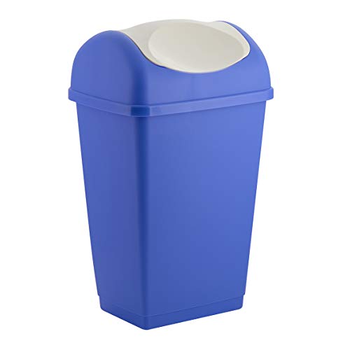 axentia 235686 Schwingdeckeleimer in den Farben Blau und Weiß, Abfalleimer aus Kunststoff für Küche & Bad, Mülleimer mit Schwingdeckel, Fassungsvermögen: ca. 50 Liter