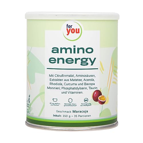 amino energy Maracuja I Pre-Workout-Booster | 350g Aminosäuren Pulver mit Citrullin Malat, Dextrin, L-Tyrosin, Taurin, Koffein aus Mate-Tee Extrakt | für mehr Energie Konzentration