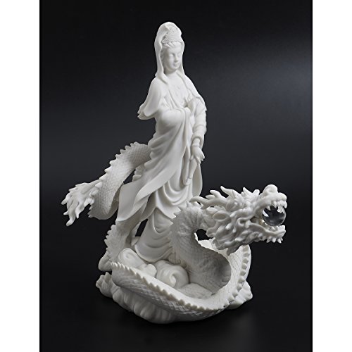 Statue Quan Yin reitet auf Drache, 33 cm