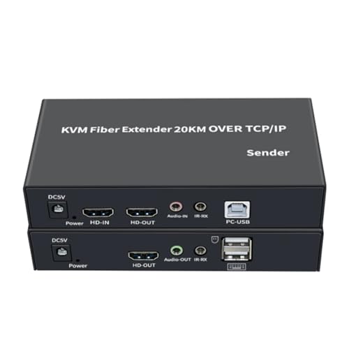 coserori 20Km IP -Faser-KVM-Extender über Sing SC-Faserkabel 1080P USB KVM-Faser-Optiktransceiver, Einfach zu Bedienen, Langlebig und Fein Verarbeitet, EU-Stecker