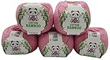 5 x 100g Strickwolle Cotton Bamboo mit 60% Baumwolle und 40% Bambus, 500 Gramm Strickgarn einfarbig (rosa 170-05)