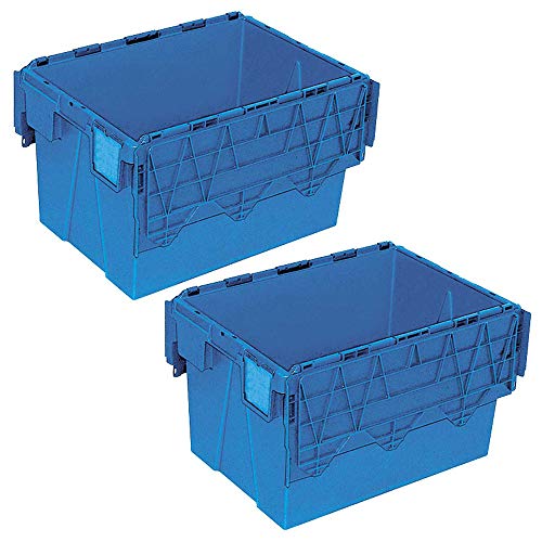 2 Mehrwegbehälter/Versandbehälter mit Deckel, 65 l, LxBxH 600x400x365 mm, blau
