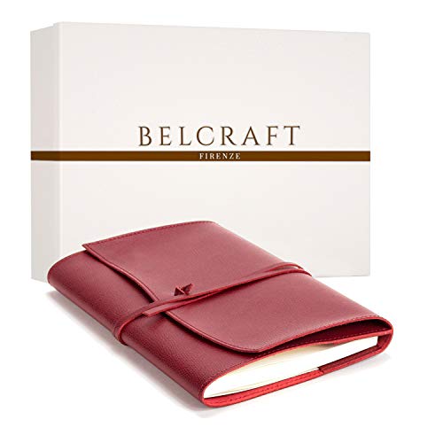 Portofino A5 mittelgroßes Nachfüllbar Notizbuch aus Leder, Handgearbeitet in klassischem Italienischem Stil, Geschenkschachtel inklusive, Tagebuch, Lederbuch A5 (15x21 cm) Rot