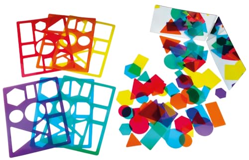 Henbea 1102 Formen Kaleidoskop, Doppelspiegel für Kinder mit 6 transluzenten Schablonen für Montessori-Lichttisch, 60 geometrische Figuren mit Buchspiegel, 6, Mehrfarbig