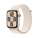 Apple Watch SE (2. Generation, 2023) (GPS + Cellular, 44 mm) Smartwatch mit Aluminiumgehäuse und Sport Loop Armband in Polarstern. Fitness- und Schlaftracker, Herzfrequenzmesser, CO₂ neutral