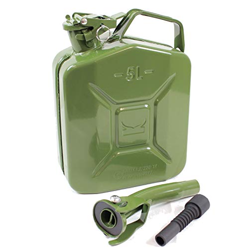 TRUTZHOLM® Benzinkanister Kraftstoffkanister Metall 5 Liter Olivgrün inkl. Ausgießer mit UN-Zulassung - Kanister für Benzin und Diesel