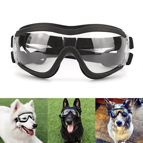 NAMSAN Sonnenbrillen für Hunde Einstellbar Hundebrille Wasserdicht Winddicht Hunde Motorradbrille Schutzbrille für Mittel/Gross Hunde-Clear