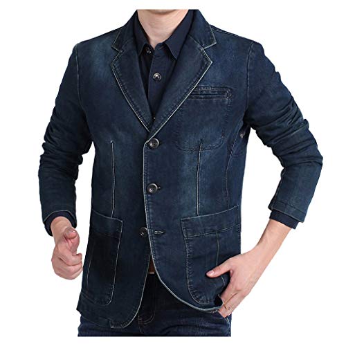 KPILP Herren Jeans-Jacke Vintage Sweatjacke Denim Anzugjacken Blazer Freizeitjacke Jeanssakko Übergangs-Jacke Men Cowboy Suit Jacket Coats