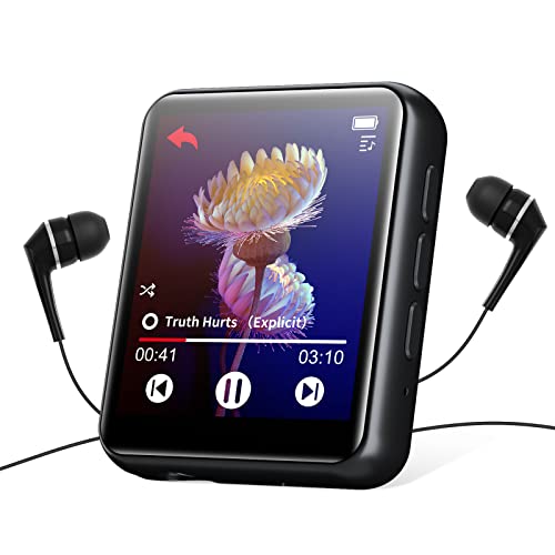 Voller Touchscreen Bluetooth 5.0 MP3 Player, 16GB HiFi Verlustfreier Ton MP3 Musik Player mit Lautsprecher, Voice Recorder, Line-in Aufnahme, FM Radio, E-Book, Schrittzähler, Unterstützt bis zu 128GB