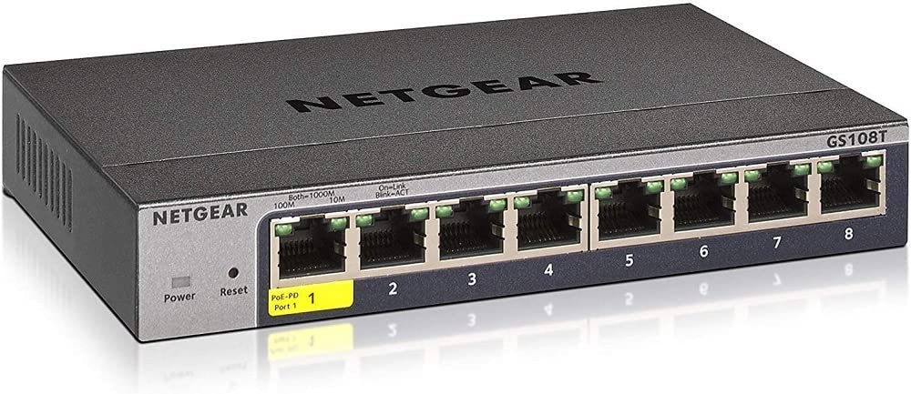 Netgear GS108T Managed Switch 8 Port Gigabit Ethernet LAN Switch Smart (1x PD-Port, Netzwerk Switch Managed, lokale WebGUI oder Remote Insight Cloud, lüfterlos, ProSAFE Lifetime-Garantie)