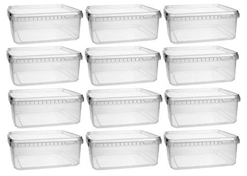 mikken Kunststoffdose 12x 1,15 Liter Plastikdose mit Deckel, BPA-frei, lebensmittelecht inkl. 1 Schaufel, Kunstoff PP, Transparent