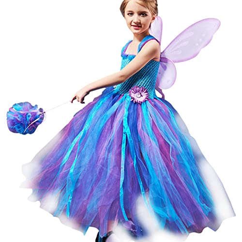 Ziurmut Kleinkind Weihnachtskleid | Kids Fairy Princess Kleider mit Zauberstab und Flügel,Elfen-Fee-Netzkleid für kleine Mädchen, ärmelloses Party-Ballkleid