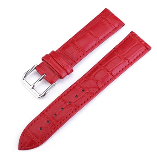 BOLEXA uhr Lederarmband Uhrenarmband Gürtel Damenuhrenarmbänder Echtes Lederarmband Uhrenarmband 10-24mm Ersatz Universal Herren Damen Mehrfarbige Uhrenarmbänder (Color : Rot, Size : 15mm)