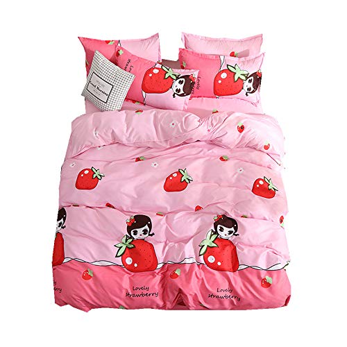 Kind Bettwäsche Set Bettbezug,Rosa Erdbeere Muster Bettbezüge 150 x 200 cm + 2 Kopfkissenbezug Bettdecken Sets (150 x 200 cm)