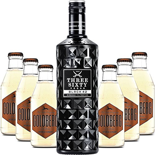 Three Sixty Moscow Mule Set - Three Sixty Black 42 Vodka 0,7l 700ml (42% Vol) + 6x Goldberg Intense Ginger 200ml -[Enthält Sulfite] - Inkl. Pfand MEHRWEG