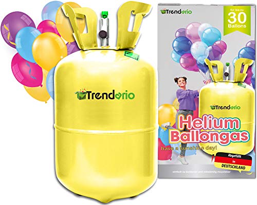Trendario Party Helium für Luftballons - Ballongas - XL für bis zu 30 Ballons - Heliumbehälter inklusive 30 Latexballons und Ballonband zum einfachen befüllen