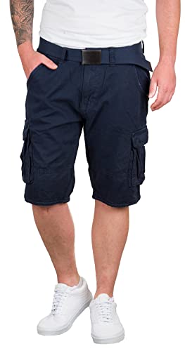 Indicode Ocean Herren Cargo Shorts Kurze Hose Short inkl. Gürtel, Navy, Gr.3XL