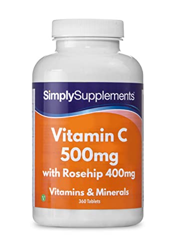 Vitamin C 500mg mit Hagebutte 400mg - Geeignet für Veganer - 360 Tabletten - SimplySupplements