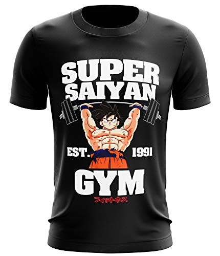 Stylotex Fitness T-Shirt Herren Sport Shirt Super Saiyan Gym est. 1991 Gym Tshirts für Performance beim Training | Männer Kurzarm | Funktionelle Sport Bekleidung, Größe:S, Farbe:schwarz