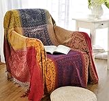 Sofaüberwurf, Möbelschutzdecke aus Chenille-Jacquard mit Fransen, mediterraner Stil, Decke für alle Jahreszeiten, Red Purple, 150*190CM