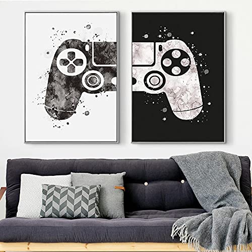 HONGC Aquarell Jungen Spiel Poster und Drucke Gamepad Joystick Leinwand Malerei Wandkunst Bild für Kinderzimmer Wohnkultur Wandgemälde 60x80cmx2 Mit Rahmen