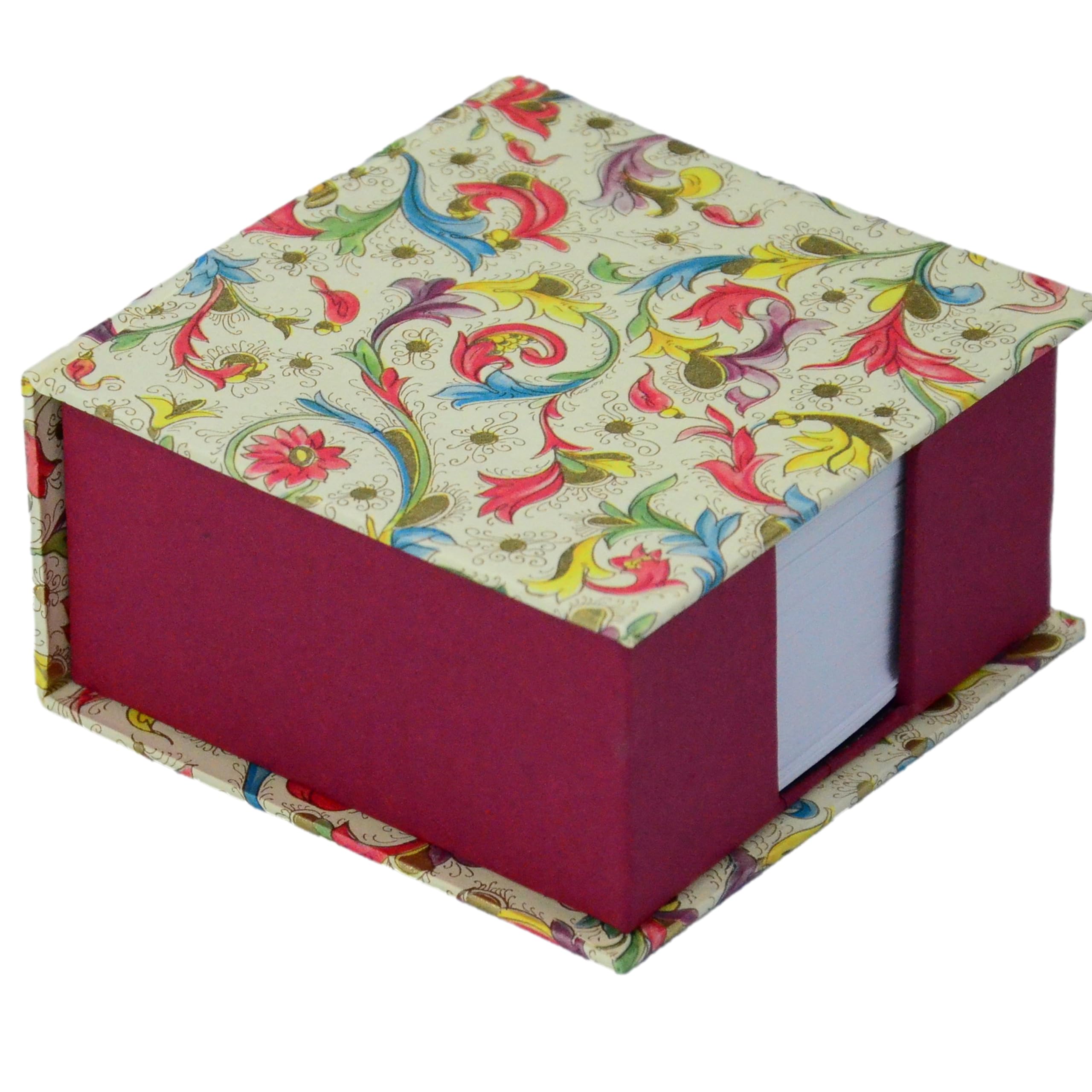 libralides - Zettelkasten handgemacht „Florentia“ mit Blumen Muster (Bunt) klappbar - Zettelbox bezogen mit Florentiner Papier - Box/Halter für Zettelklotz & Notizzettel (11x11x6cm mit 300 Blatt)