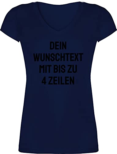 T-Shirt Damen V Ausschnitt personalisiert mit Namen - Aufdruck selbst gestalten - Wunschtext - L - Dunkelblau - Shirts Bedrucken Lassen eigener Shirt selbstgestalten Name personalisierte - XO1525