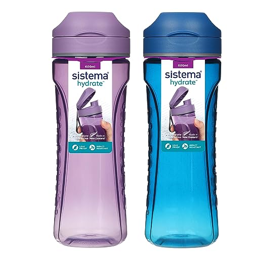 Sistema Hydrate Tritan Swift Wasserflasche | 600 ml | Auslaufsichere Wasserflasche | BPA-frei | Ocean Blue & Misty Purple | 2 Stück