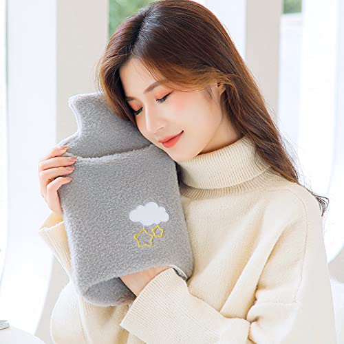 LANMOU Hot Water Bottle with Fleece Cover uk 2 pack, Large Hot Water Bag Big 1.2l with Soft Premium Fluffy Cover, 1.2 Liter Large Capacity or Hot and Cold Compress, Secret Santa Gifts (Grey,2000ml)